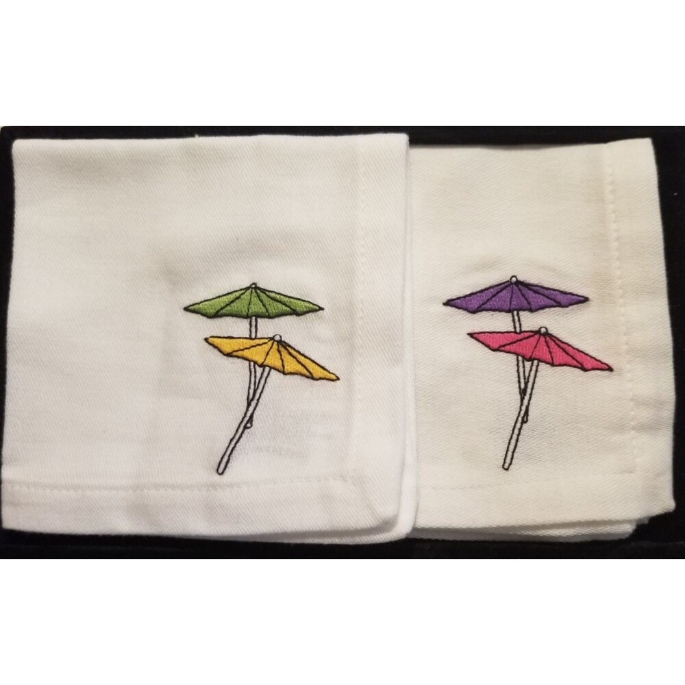 Pier 1 Fabric Cocktail Napkins Embroidered Drink Umbrellas Set of 6 Tropical